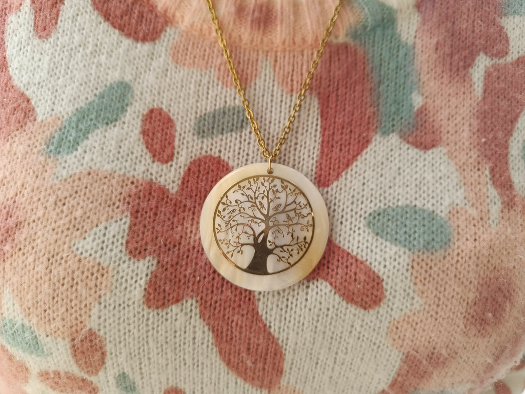 Collier Arbre de Vie en Nacre Naturelle - Doré