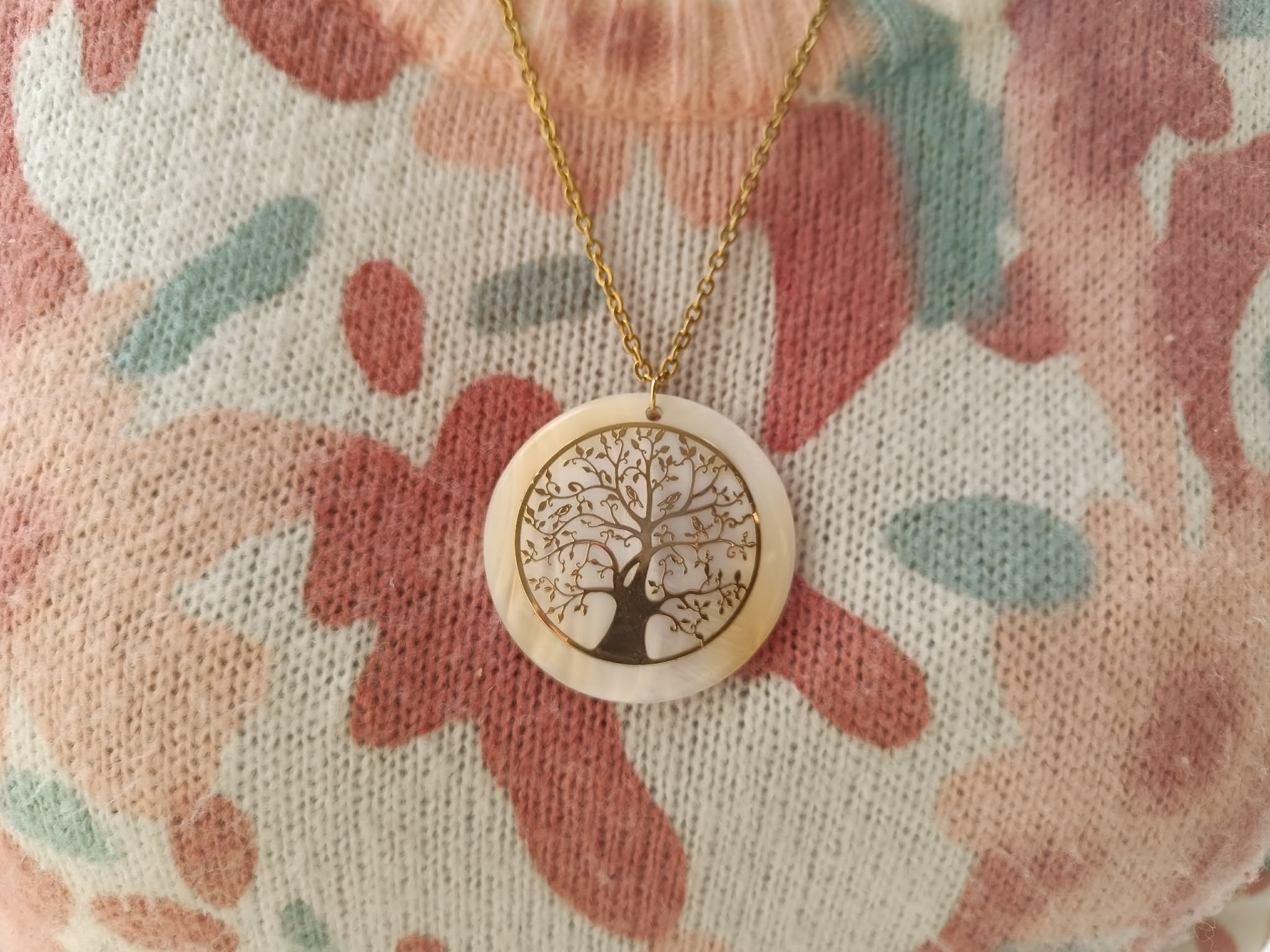 Collier Arbre de Vie en Nacre Naturelle - Doré
