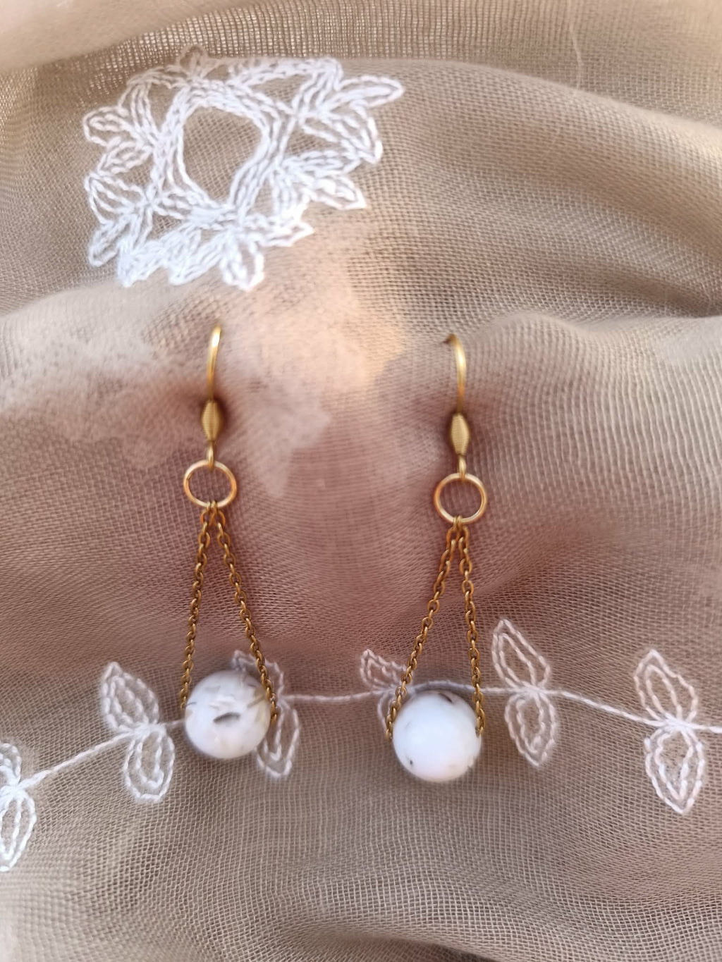 Boucles d'oreilles Perle Blanche Effet Marbre – Tige 6 cm