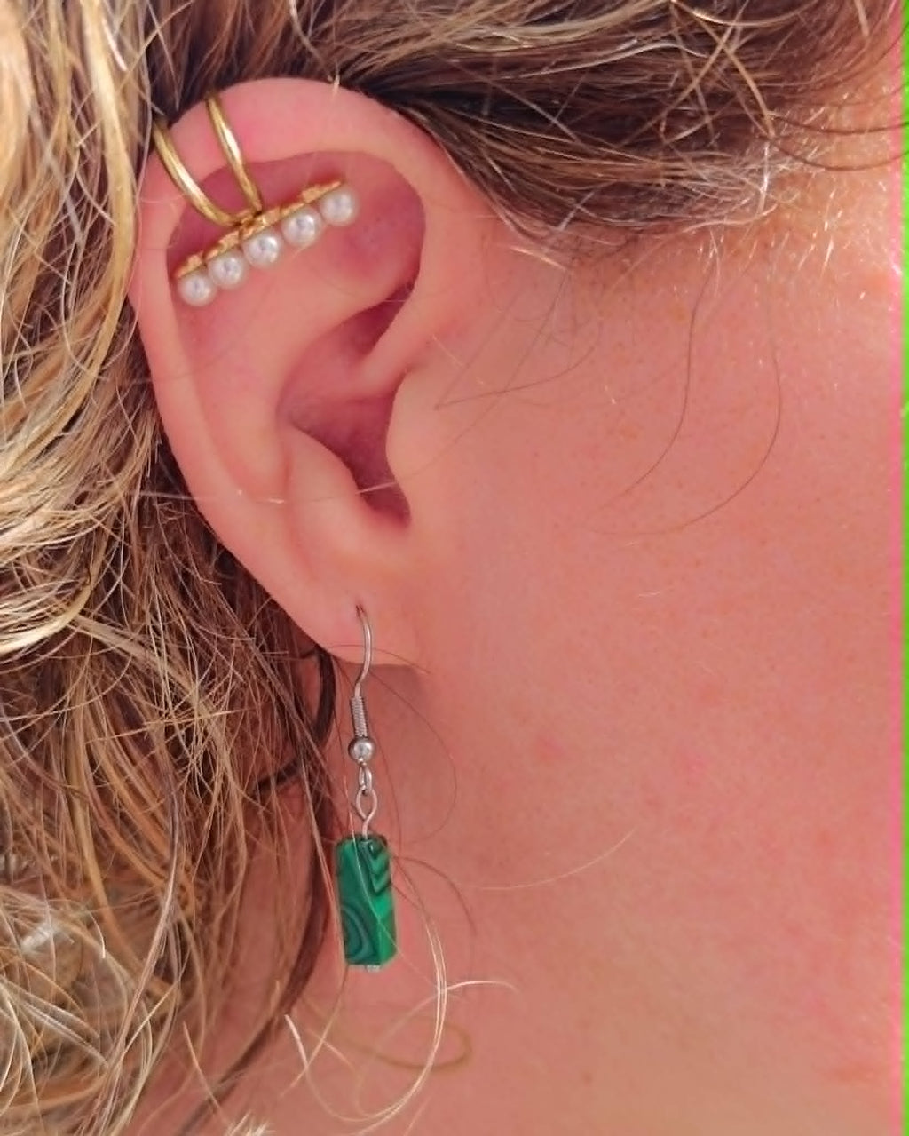 Boucles d'oreilles Perle Rectangulaire Verte – 3,5 cm | Les Bijoux de Liliya