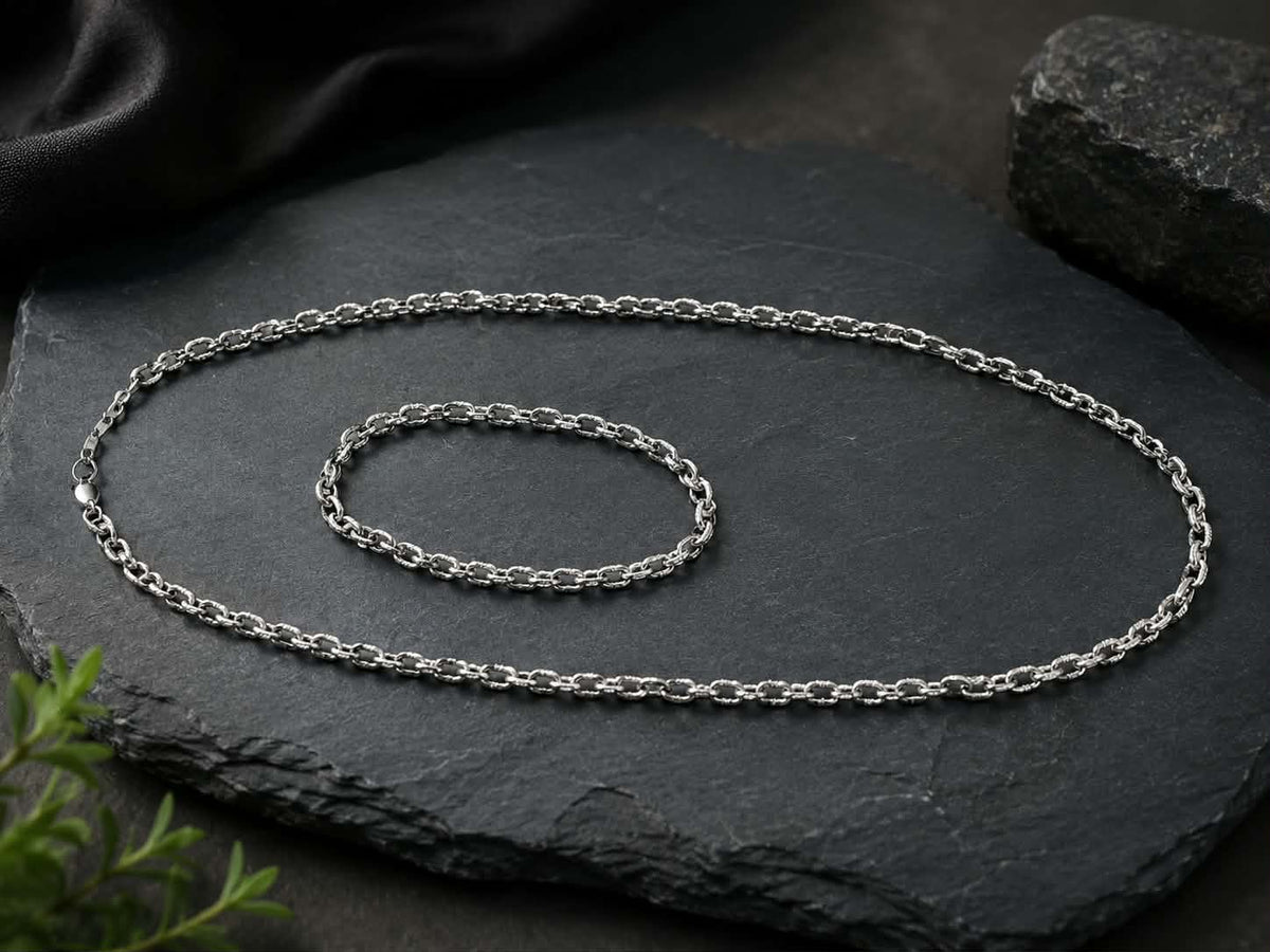 Parure Homme Maille Força Argentée – Collier & Bracelet