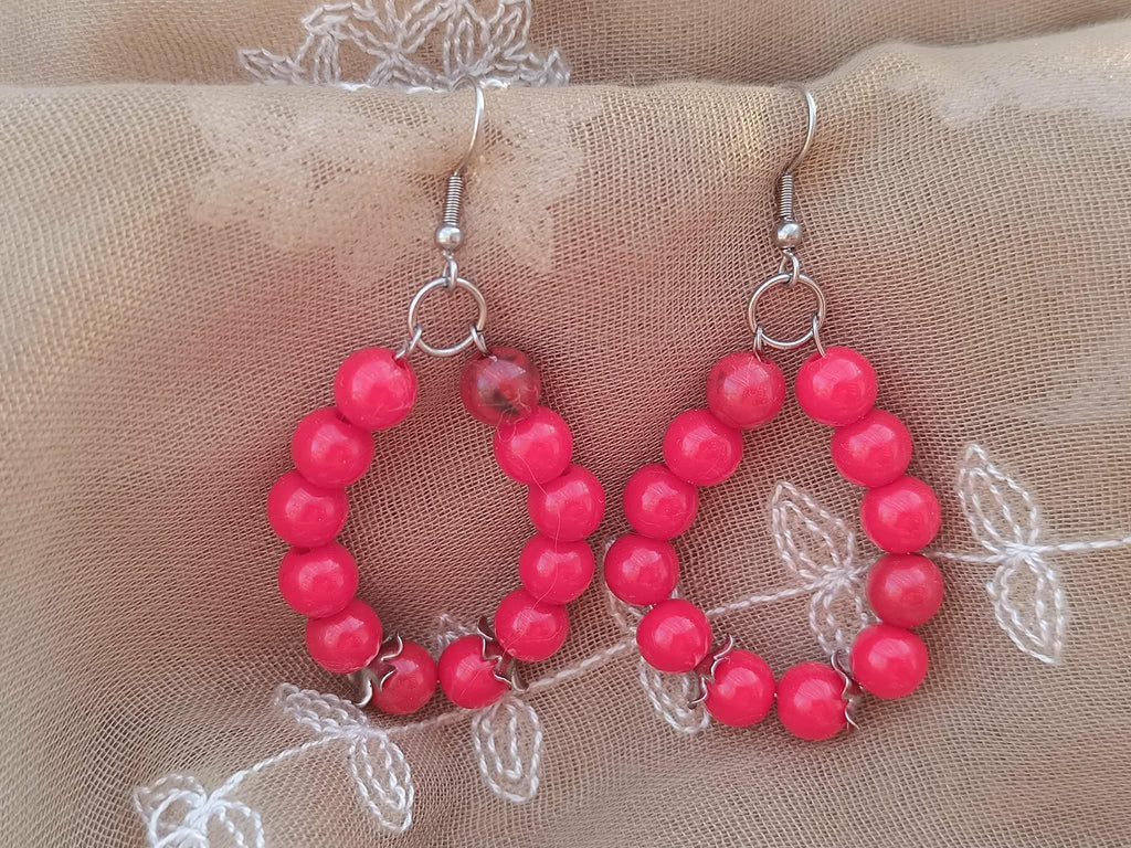 Boucles d'oreilles Perle Rouge – Créations Artisanales 6,5 cm