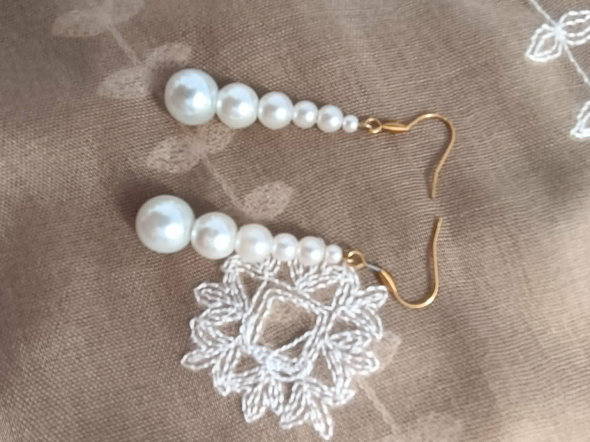 Boucles d'oreilles Perle Blanche – Création Artisanale 6,5 cm