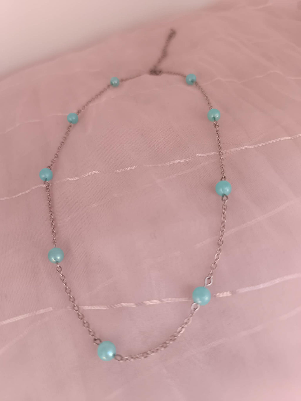 Collier Perles Bleu Clair - Chaîne Acier Inoxydable Délicate