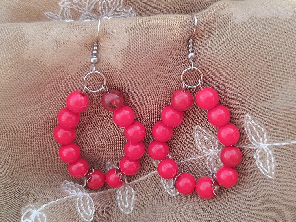 Boucles d'oreilles Perle Rouge – Créations Artisanales 6,5 cm