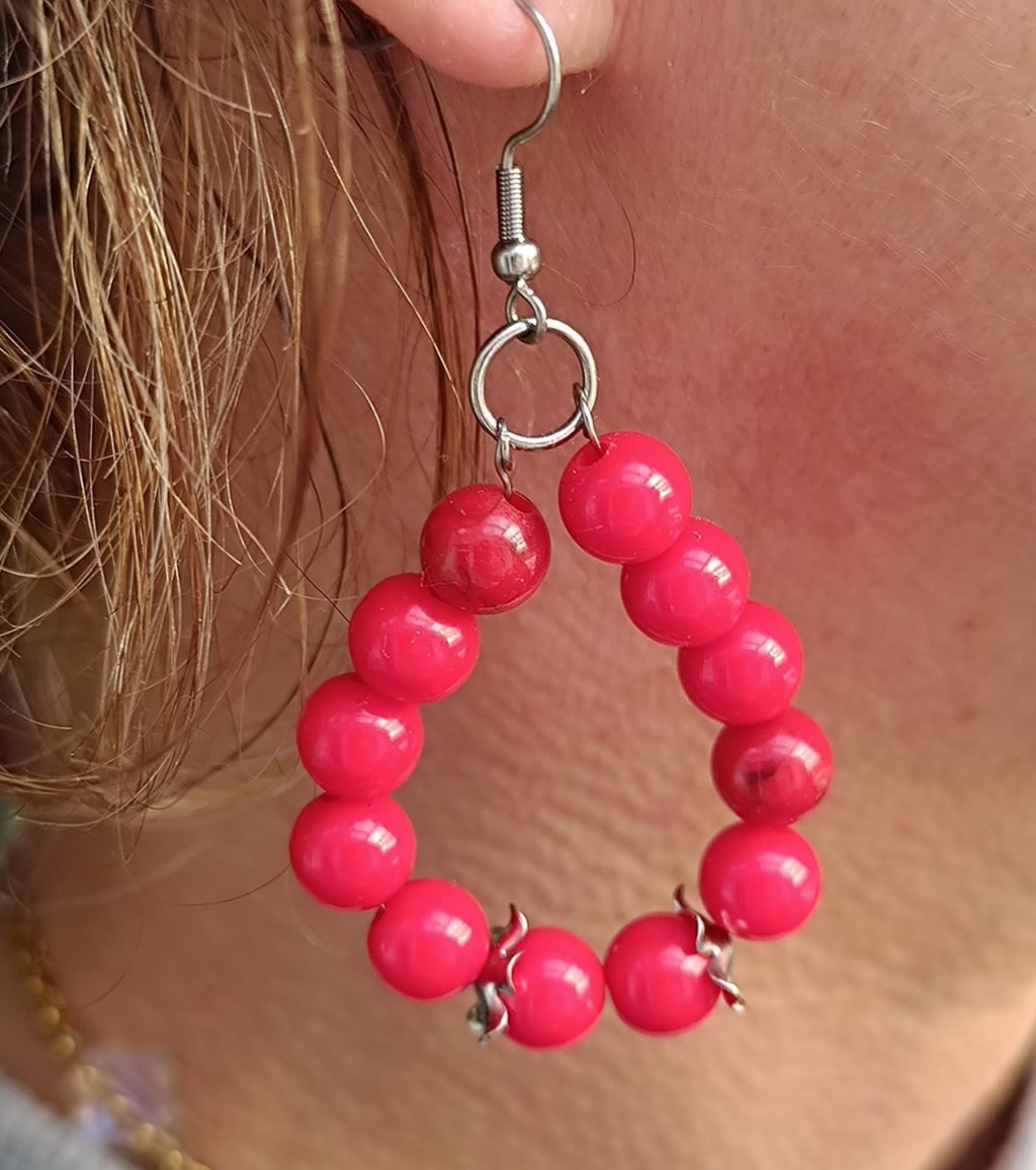 Boucles d'oreilles Perle Rouge – Créations Artisanales 6,5 cm