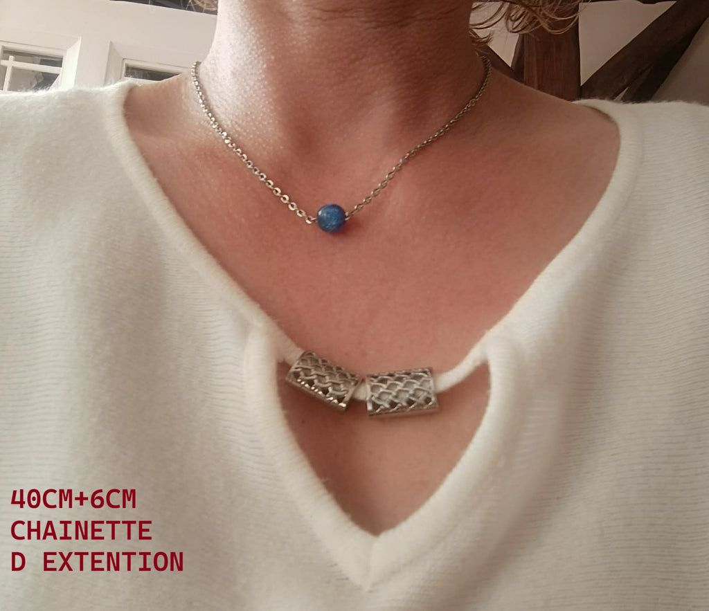 Collier Chaîne Argentée Perle Bleue