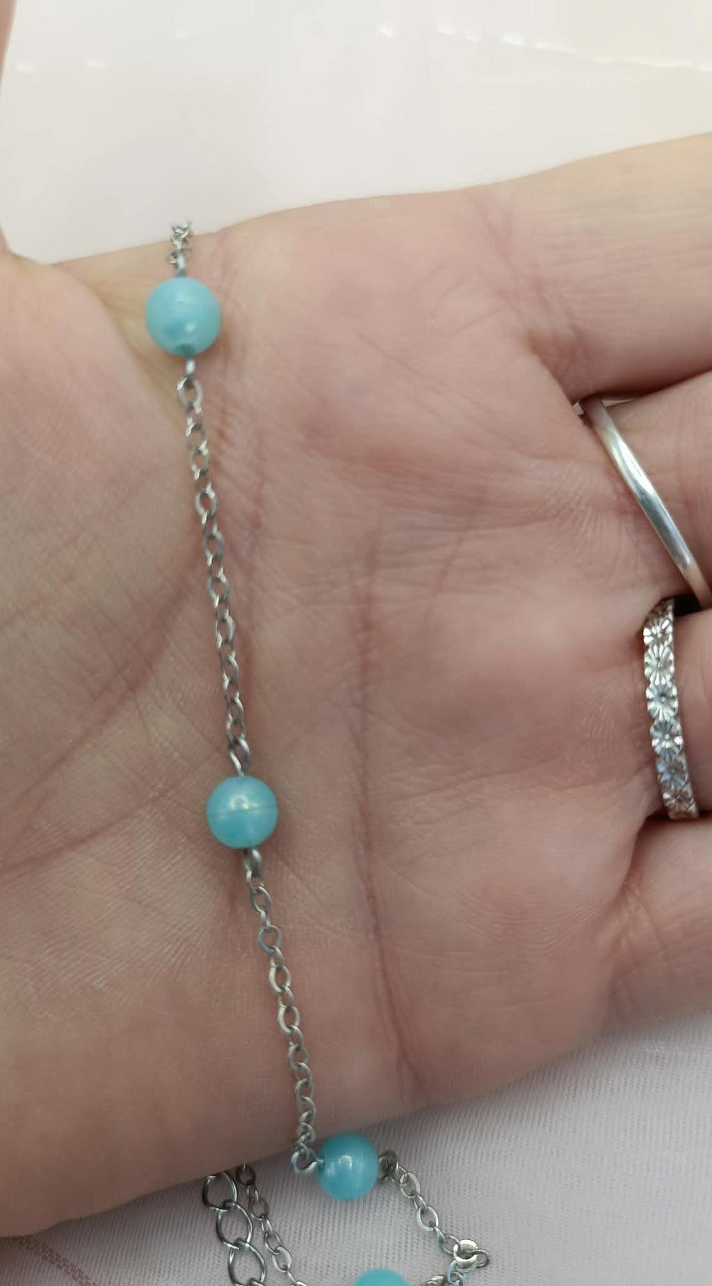 Collier Perles Bleu Clair - Chaîne Acier Inoxydable Délicate