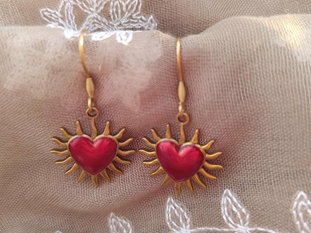 Boucles d'oreilles Soleil Cœur Rouge