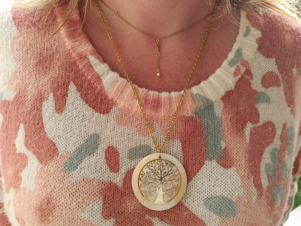 Collier Arbre de Vie en Nacre Naturelle - Doré