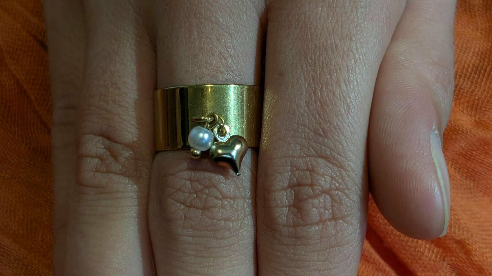 Bague Perle & Cœur Doré – Réglable | Acier Inoxydable