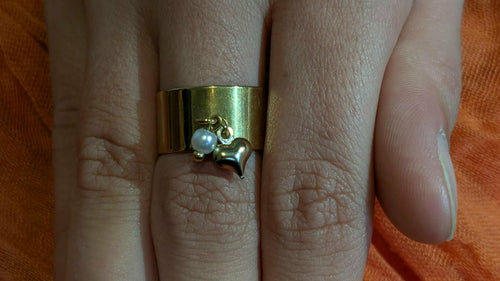 Bague Perle & Cœur Doré – Réglable | Acier Inoxydable