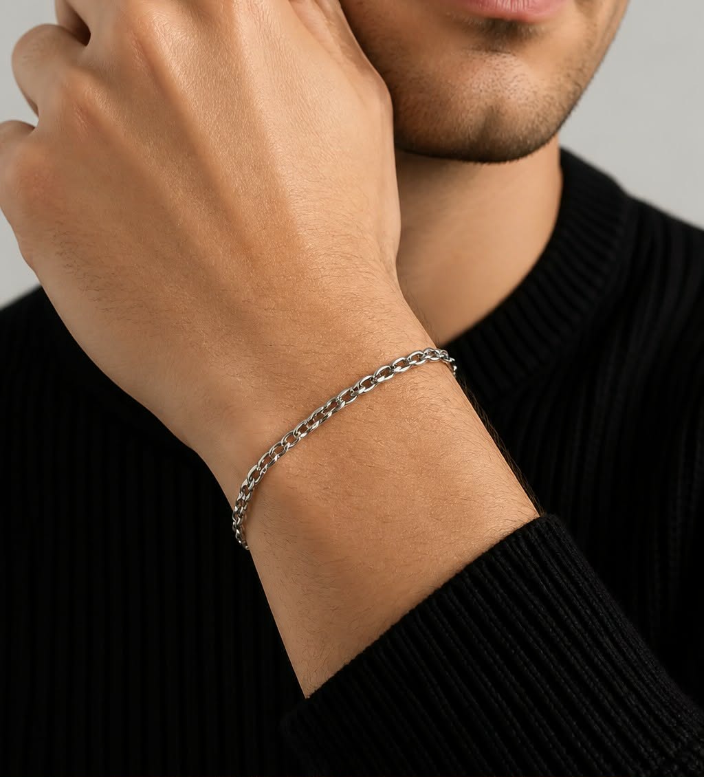 Parure Homme Maille Força Argentée – Collier & Bracelet