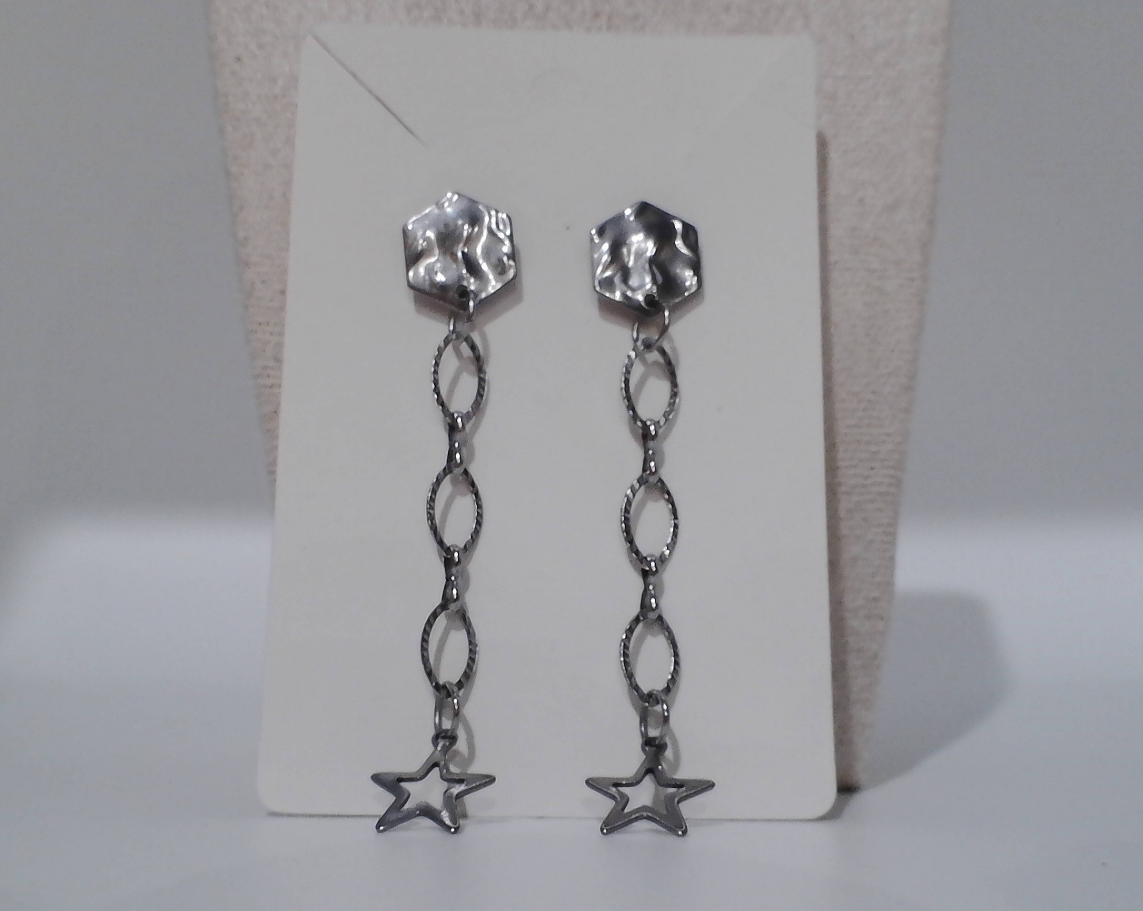 Boucles d'oreilles étoiles argentées - Pièce unique artisanale