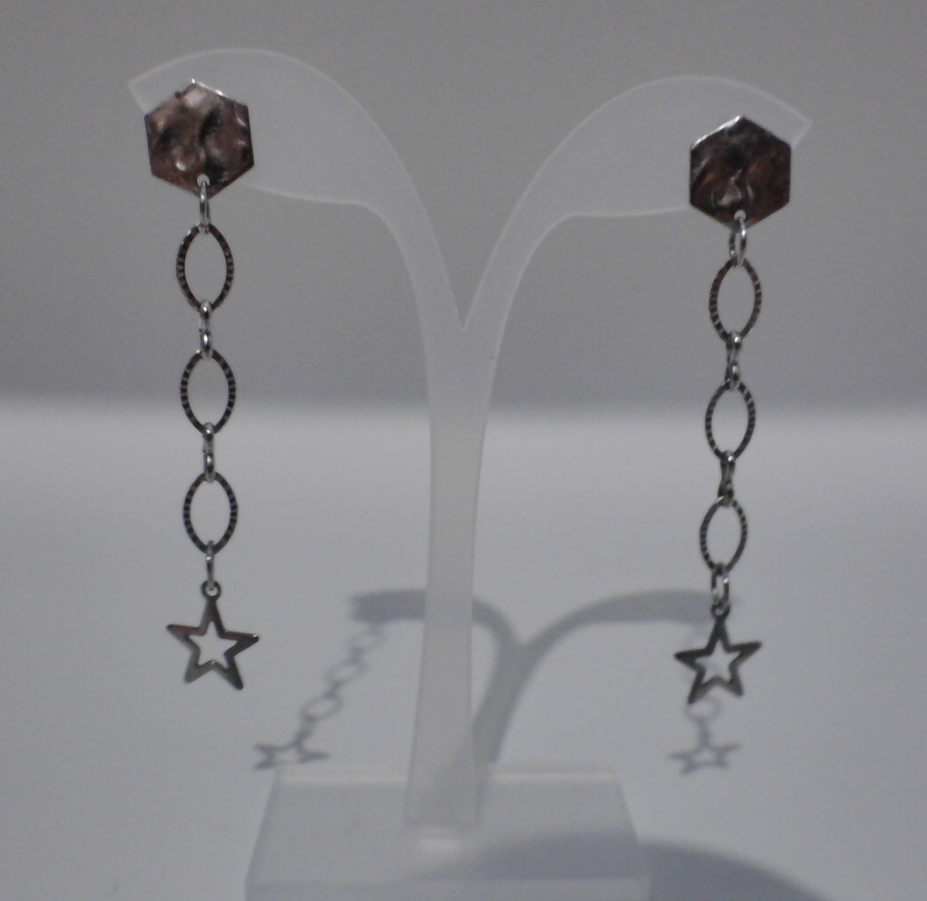 Boucles d'oreilles étoiles argentées - Pièce unique artisanale