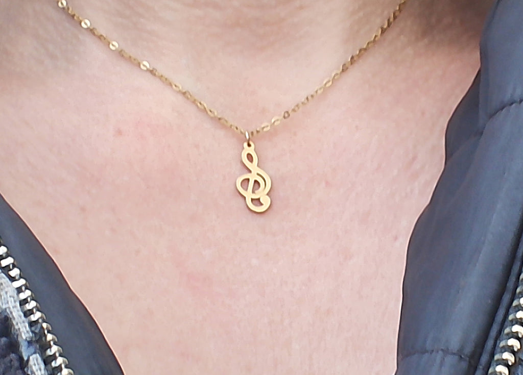 Collier clé de sol doré musical - Pièce unique minimaliste