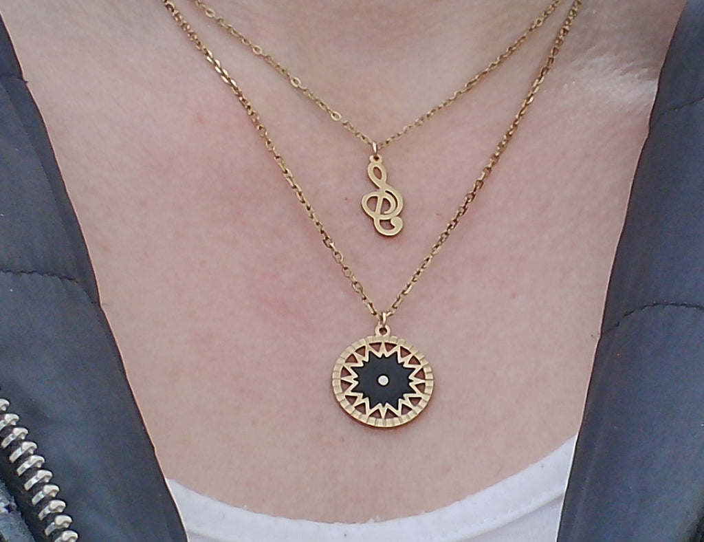 Collier rosace géométrique doré - Pièce unique moderne