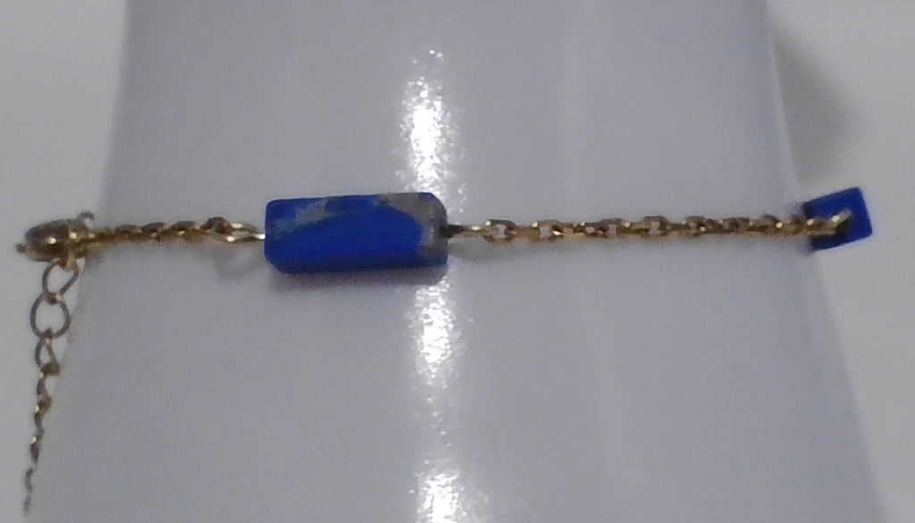 Bracelet Perle Rectangulaire Doré - Perles Bleues