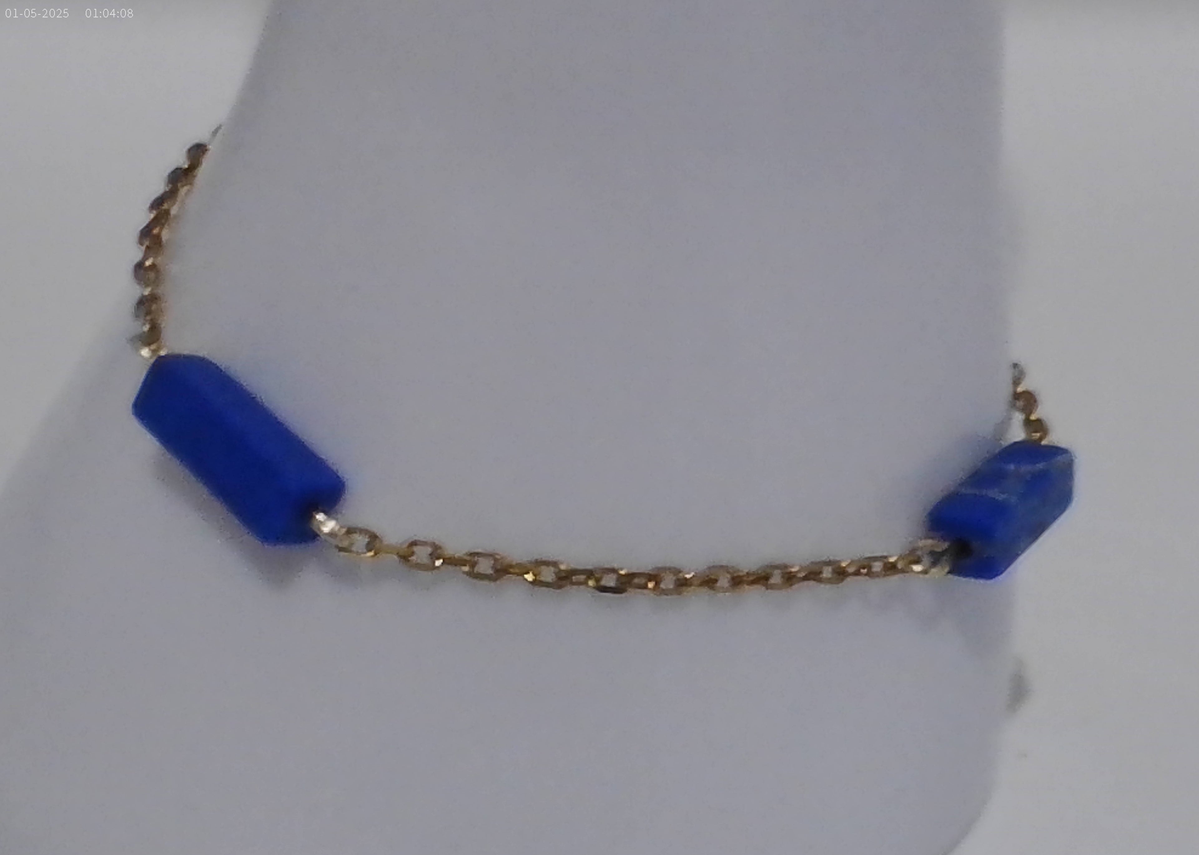 Bracelet Perle Rectangulaire Doré - Perles Bleues
