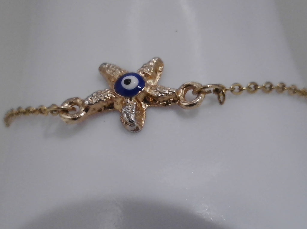 Bracelet étoile de mer doré œil protecteur - Pièce unique bohème