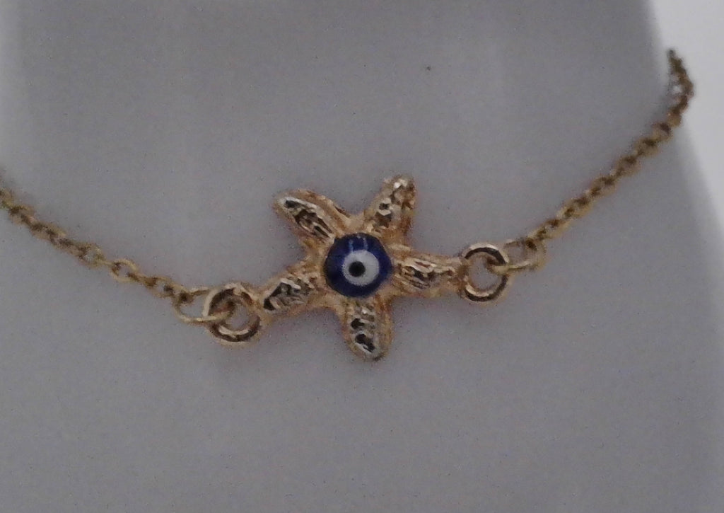 Bracelet étoile de mer doré œil protecteur - Pièce unique bohème