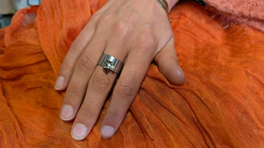 Bague Perle & Cœur Argenté – Réglable | Acier Inoxydable