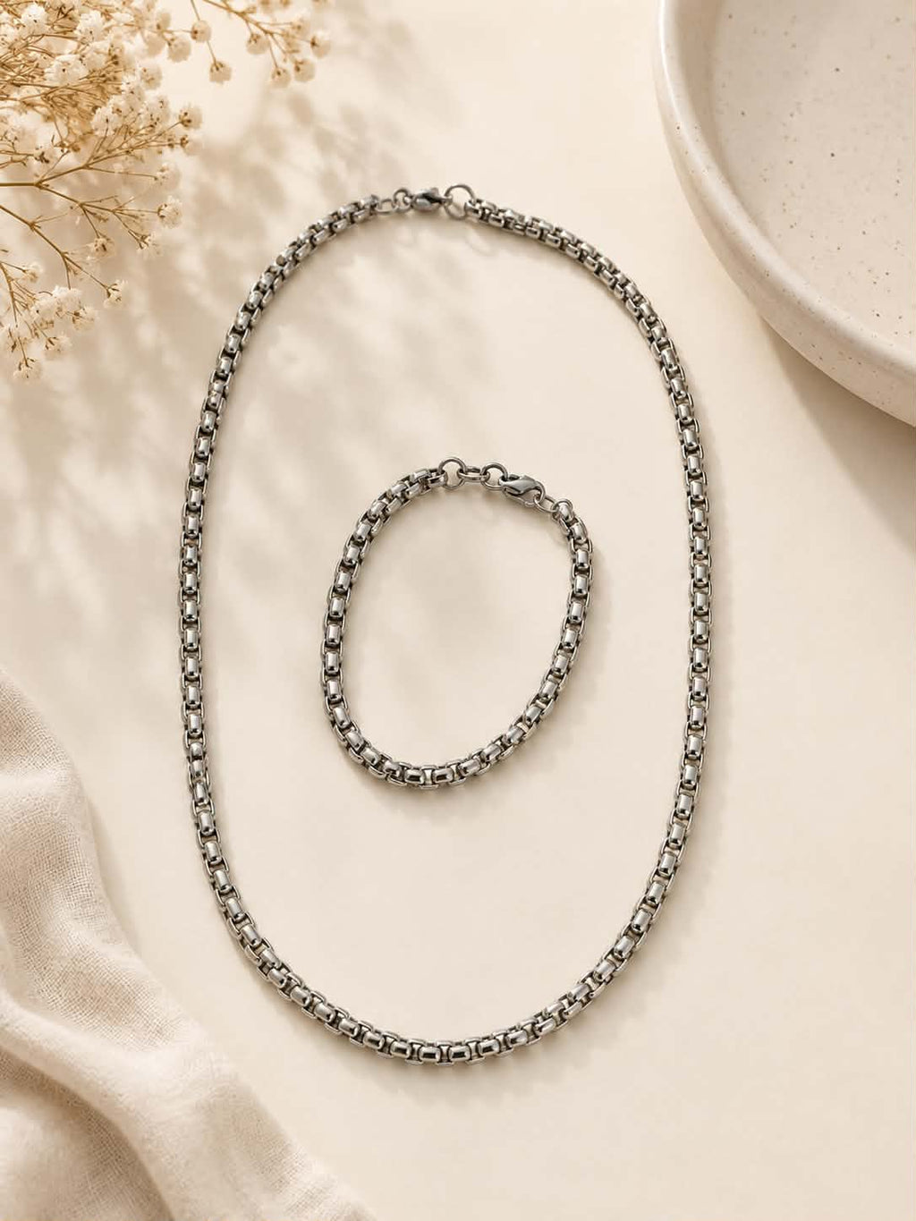 Collier & Bracelet Grosse Maille Argent – Acier Inoxydable 304