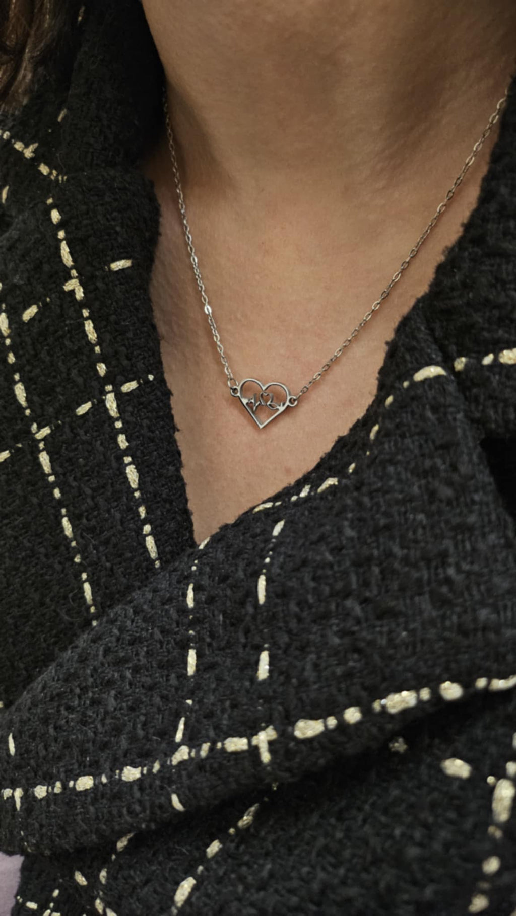 Collier cœur battement argenté - Pièce unique émotionnelle