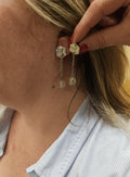 Boucles d'oreilles chaînette argentées perle transparente - Pièce unique