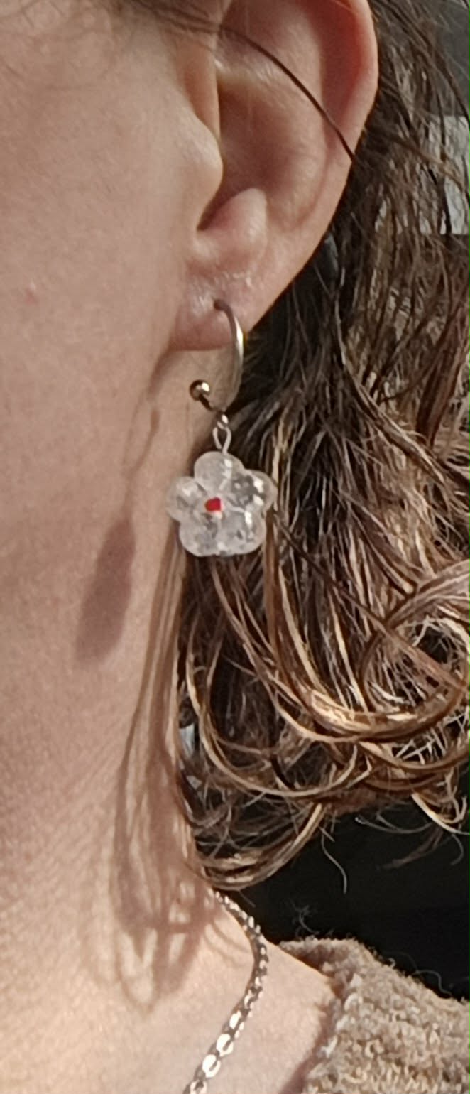 Boucle d'Oreille Fleur Transparente 3,5 cm – Pièce Unique