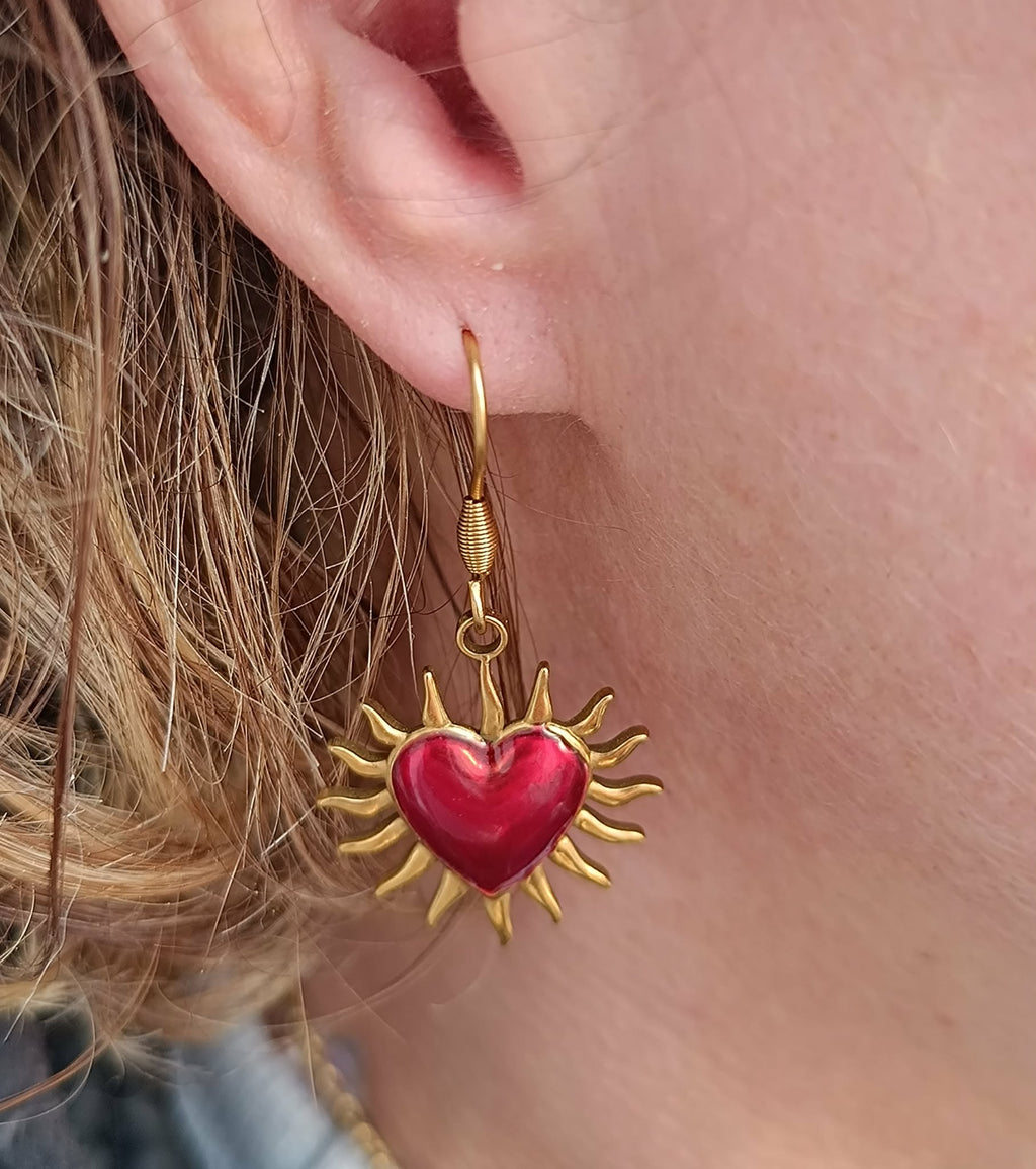 Boucles d'oreilles Soleil Cœur Rouge