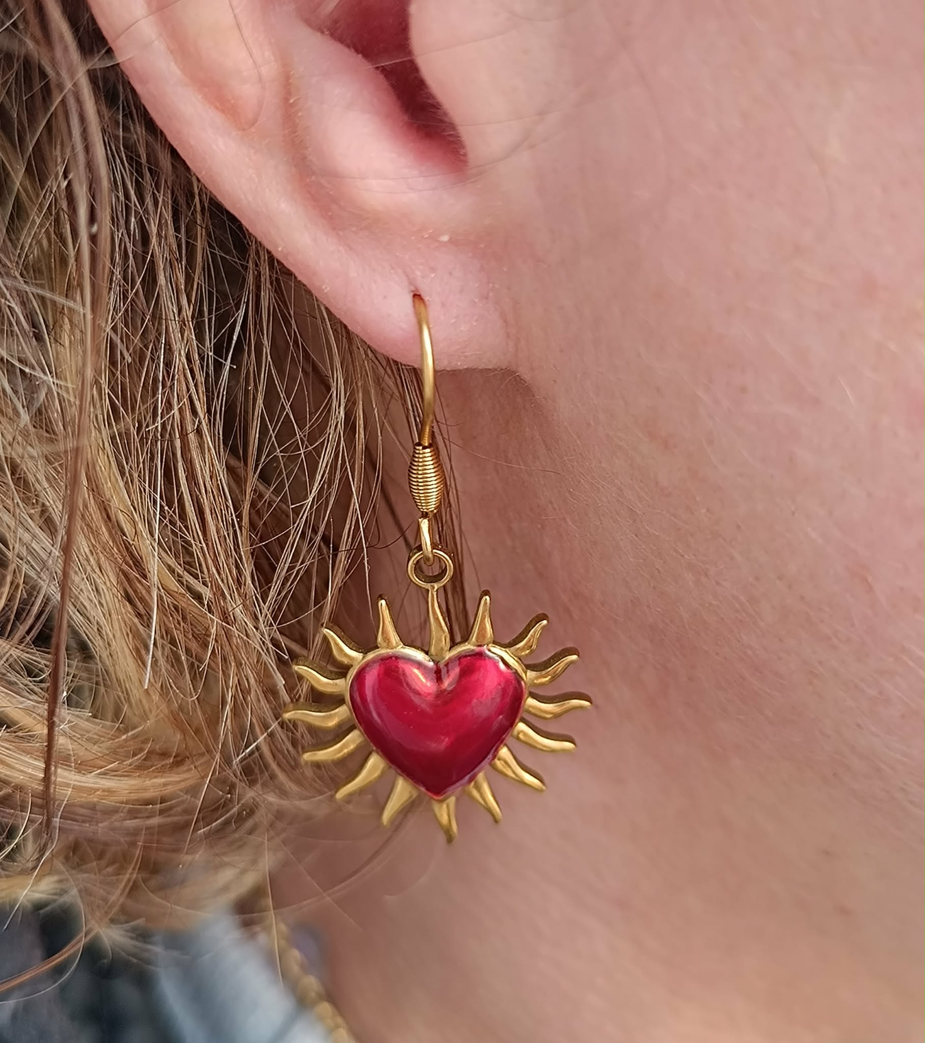 Boucles d'oreilles Soleil Cœur Rouge