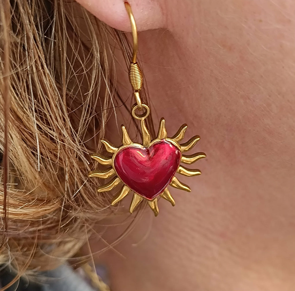 Boucles d'oreilles Soleil Cœur Rouge