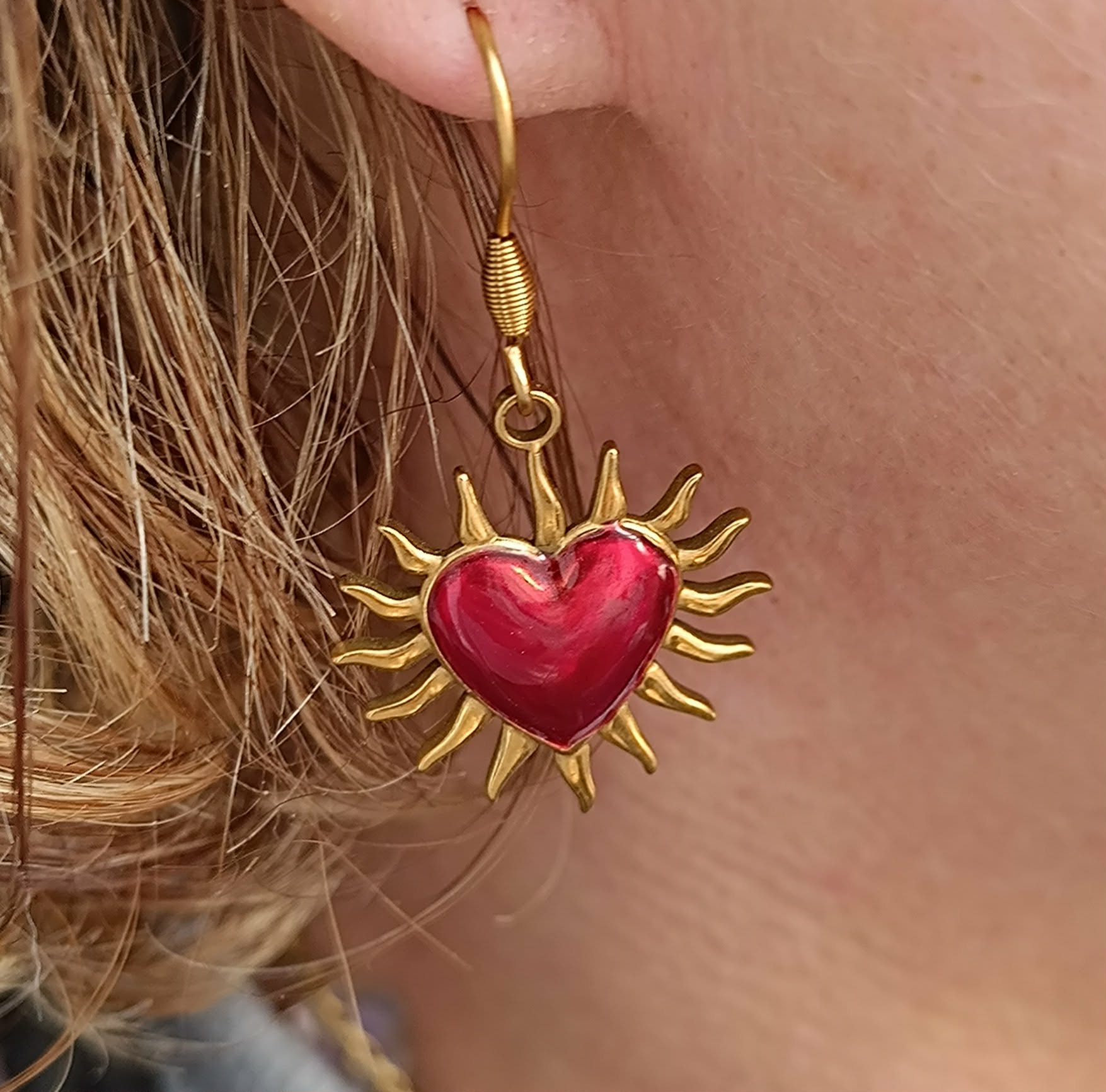 Boucles d'oreilles Soleil Cœur Rouge