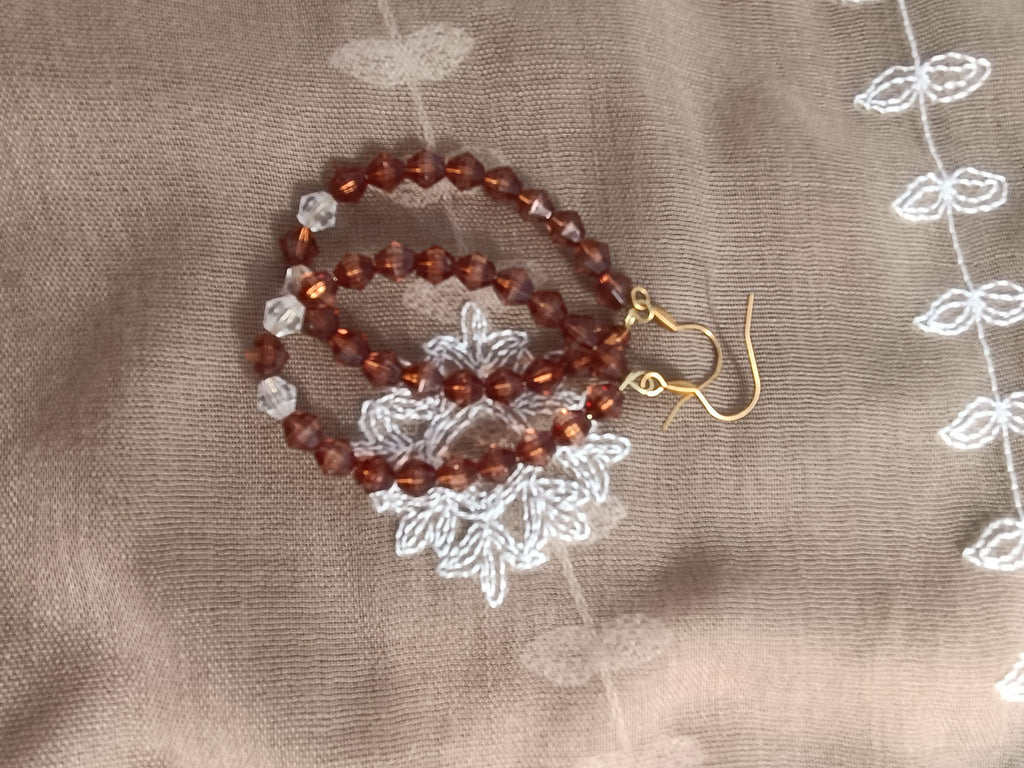 Boucles d'Oreilles Perle Facettée – Fil de Laiton & Crochet Acier Inoxydable | 8 cm