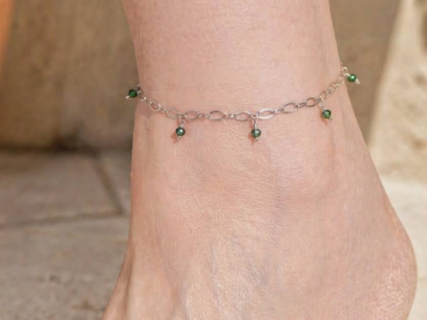 Bracelet de Cheville Perle Facettée Verte – 22 cm + 6 cm d'extension