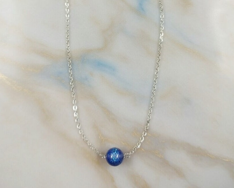Collier Chaîne Argentée Perle Bleue