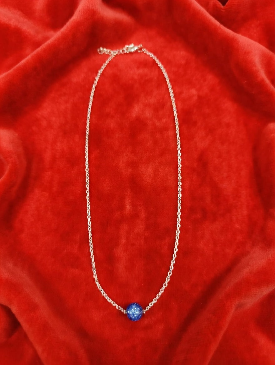 Collier Chaîne Argentée Perle Bleue