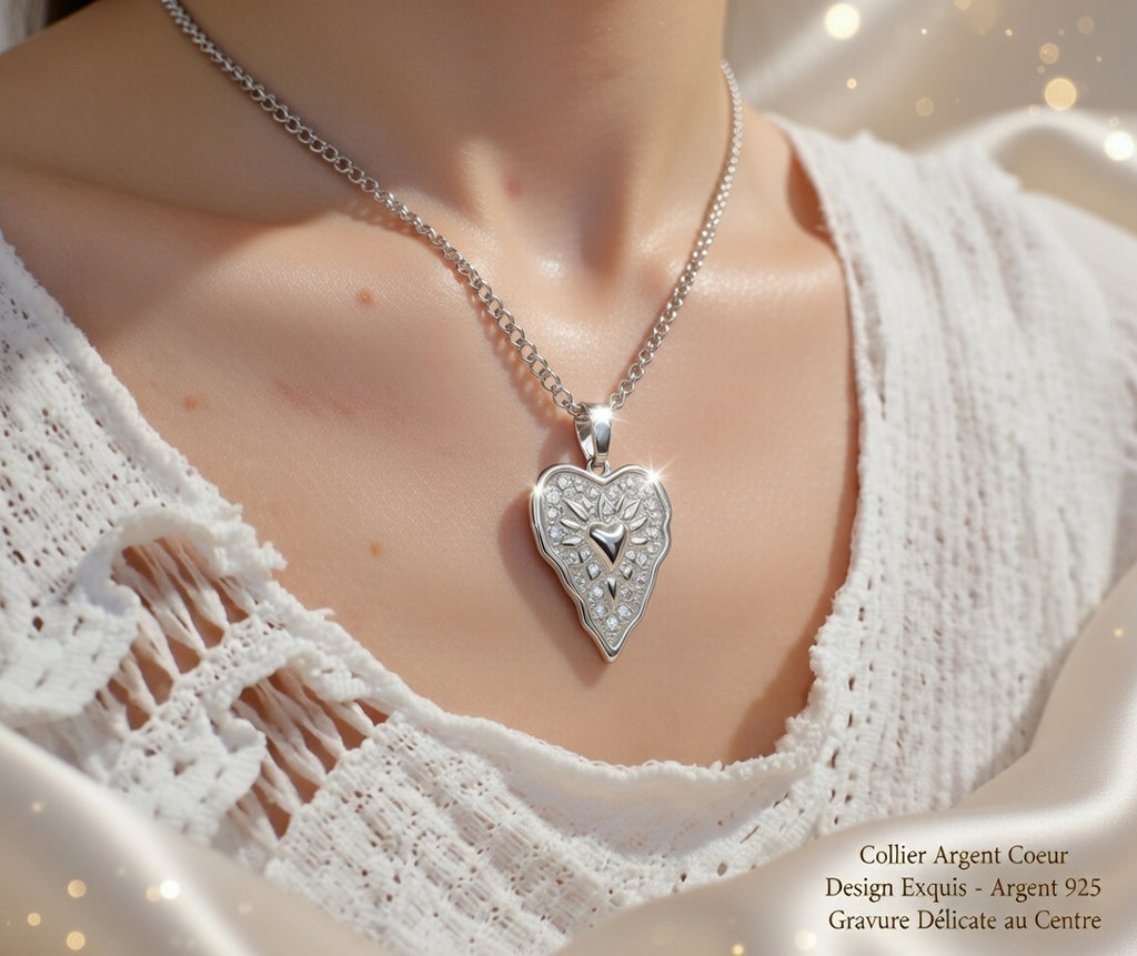 Collier Cœur Argenté Maille Gourmette