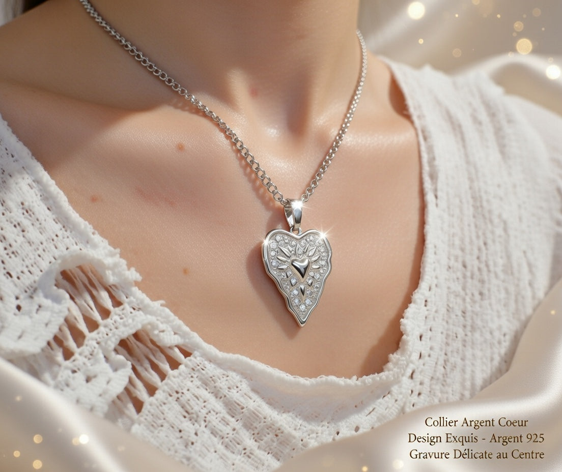 Collier Cœur Argenté Maille Gourmette